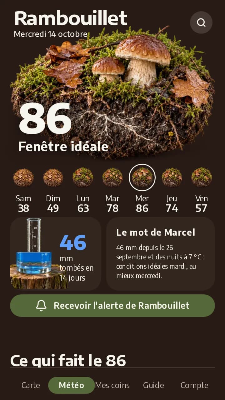 L'app Champiscope : la semaine de pousse d'une commune
